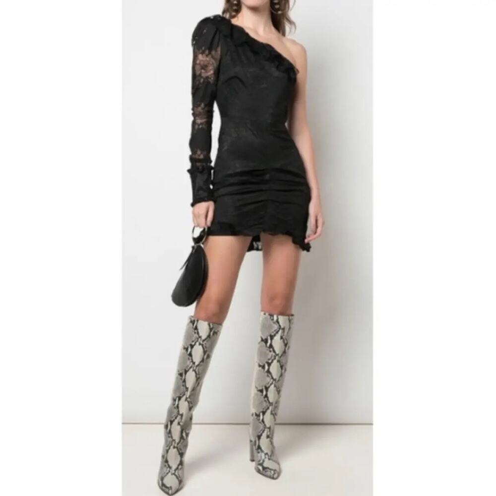Alexis Ilana One Shoulder Black Lace Mini Cocktail Dress size AU M / US 4/6